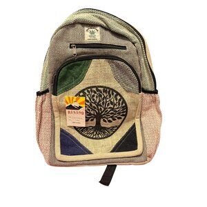 Handcrafted Hemp Backpack With Tree Of Life Print & Geometric Design